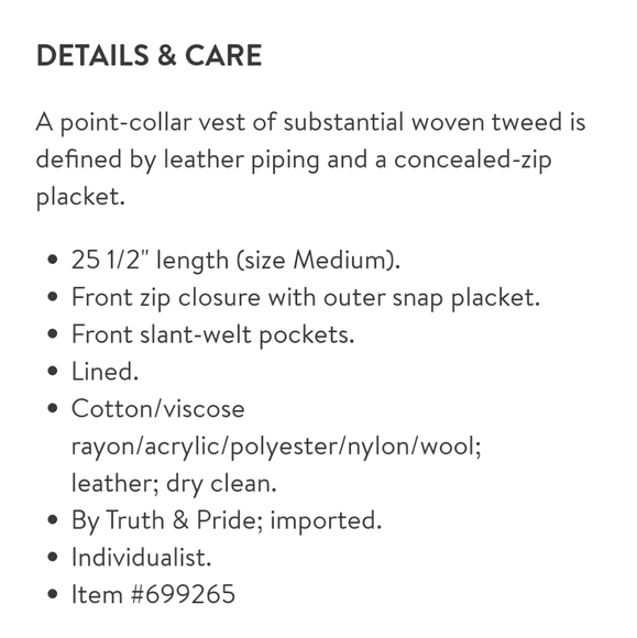 New TRUTH & PRIDE Tweed Aaron vest L - Picture 8 of 8